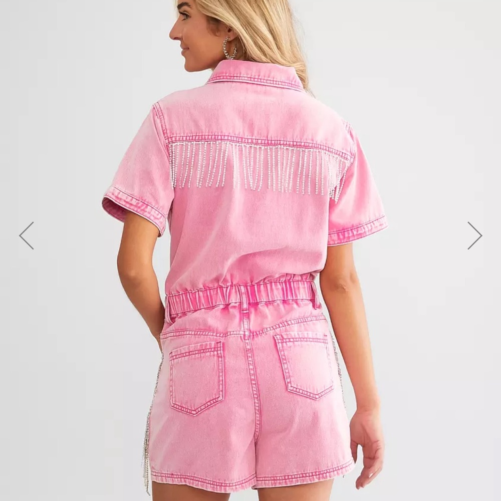 Rhinestone Pink Denim Romper